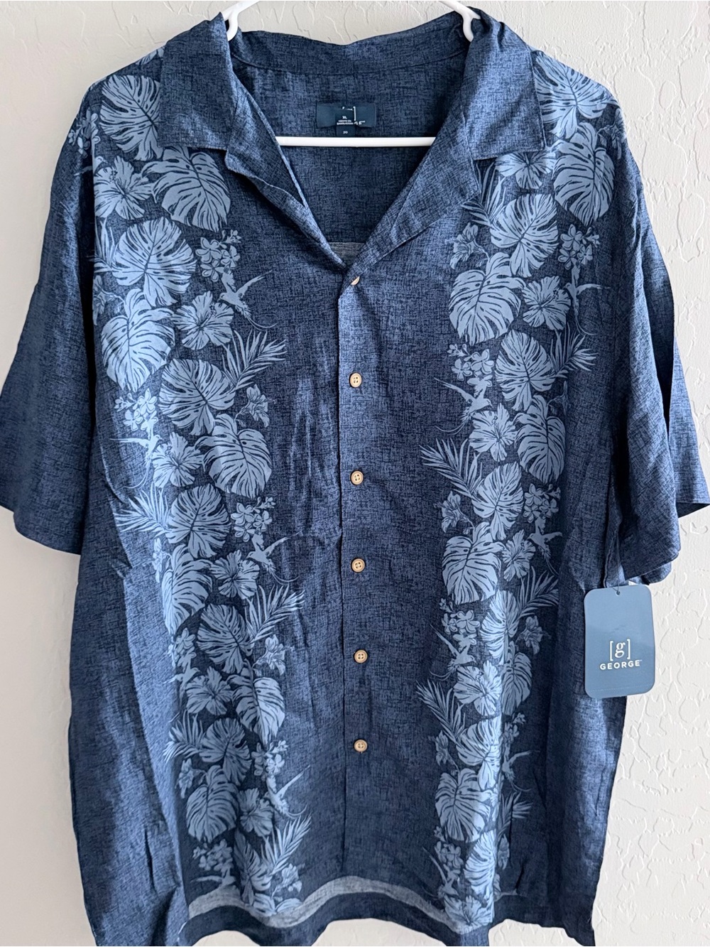 George Blue Short-Sleeve Floral Camp Collar Button-Down Shirt
